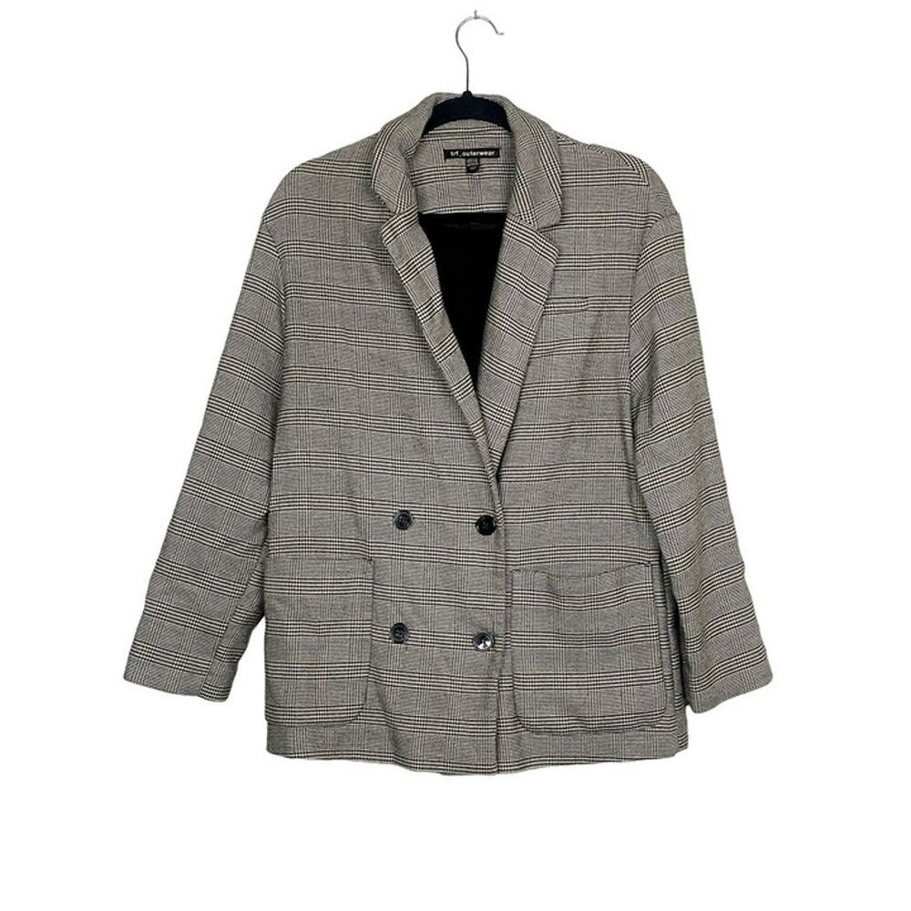 ZARA Oversized Double Breast Suit Jacket Sport Coat Blazer Pockets S / M Plaid - Picture 13 of 15
